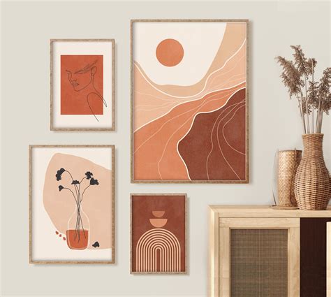 Modern Boho Wall Art Set Of 4 Gallery Wall Art Printable Etsy Wall