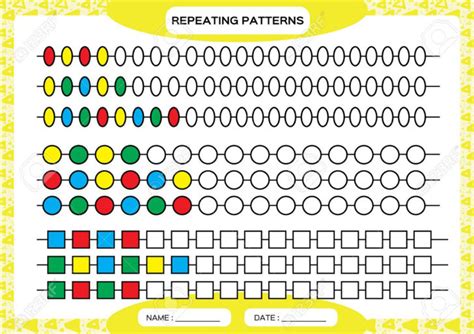 complete repeating patterns worksheet  preschool kids practicing