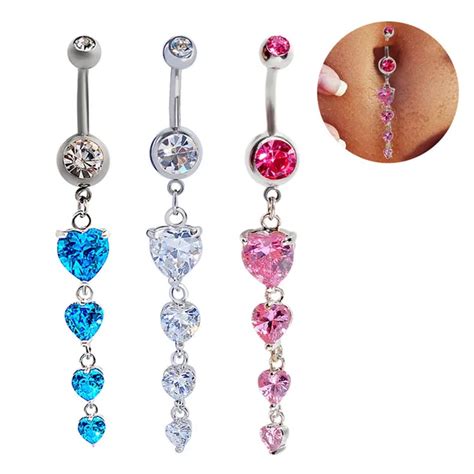 5 Colors Sexy Rhinestone Dangle Button Barbell Drop Belly Navel Ring