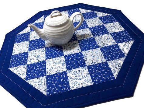 Blue And White Floral Quilted Table Topper Delft Blue Country Etsy