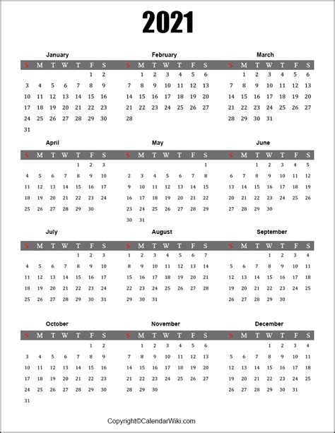 2021 Yearly Calendar Printable Vertical 2021 Calendar Floral Calendar