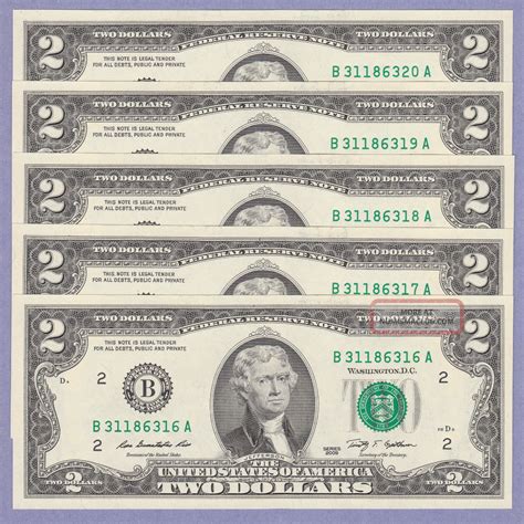 Crisp Uncirculated Two Dollar Bills Consecutive York Notes