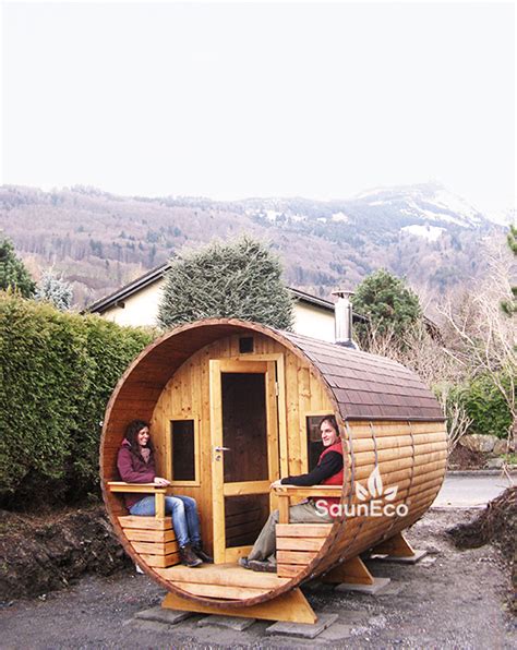 Two Room Round Barrel Sauna For 6 Terrace Electric Heater