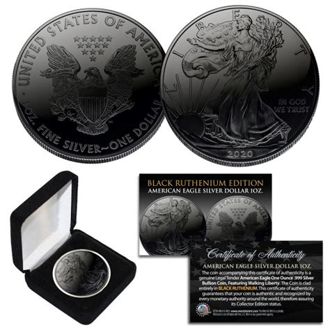 Black Ruthenium 1 Oz 999 Fine Silver 2020 American Eagle Us Coin And