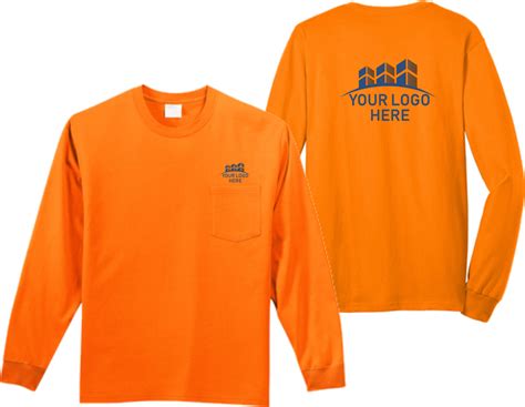 Safety Orange Long Sleeve T Shirt With Pocket 5050 Cottonpoly