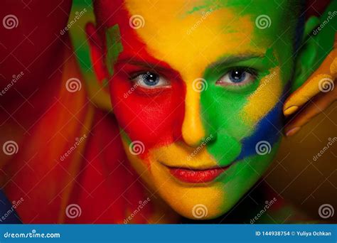 Fashion Portrait Of Beautiful Girl With Brightcolorful Creative Art