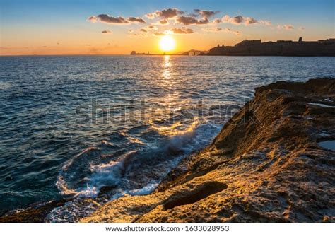 Rocky Coastline Malta Mediterranean Sea Sunrise Stock Photo Edit Now