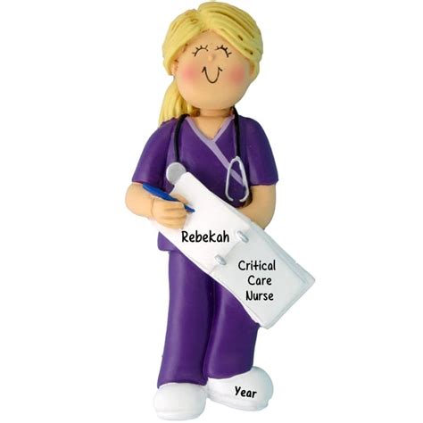 Personalized Nurse Wearing Purple Scrubs Ornament Female Blonde Personalized Ornaments For You