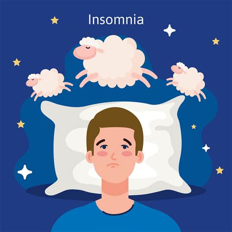 Insomnia Man On Bed With Pillow And Sheeps Vector Design 2499058 Vector