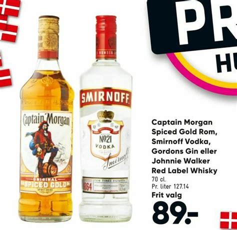 Captain Morgan Spiced Gold Rom Smirnoff Vodka Gordons Gin Eller