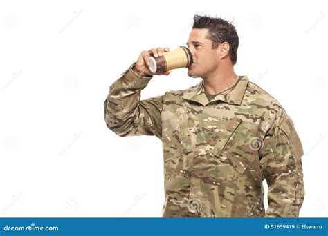 Soldier Drinking Coffee Stock Photo Image 51659419