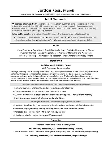 A resume objective is a concise and compelling introductory statement written to summarize your experience and skills for the applied job, and what before you start creating a resume objective for your pharmacist resume, make sure you read the job description and other requirements. Pharmacist Resume Sample | Monster.com