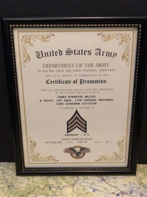Sergeant Sgt E 5 Us Army ~ Commemorative Promotion Certificate Ebay