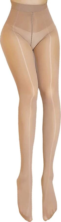 Elsayx 8d Women’s Ultra Thin Sheer Wide Waistband Shiny Glossy Pantyhose Tights Beige