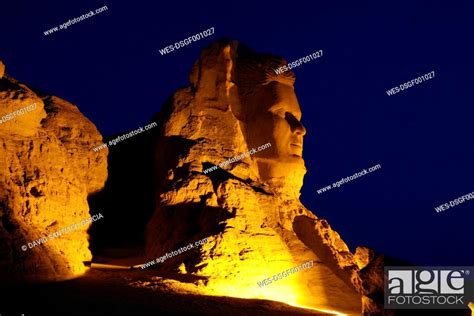 Tunisia Tozeur Lighted Belvedere Rocks At Night Stock Photo Picture