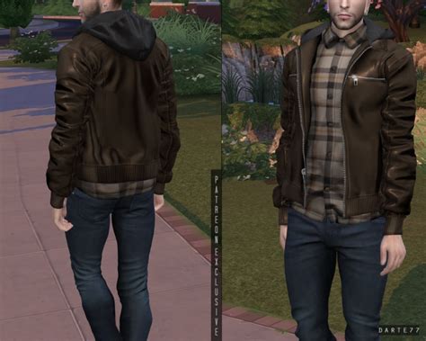 Hooded Leather Jacket Button Up Shirt P At Darte77 Sims 4 Updates