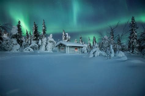 Wallpaper Finland Cold Snow Hut Winter Sky Nature Aurorae