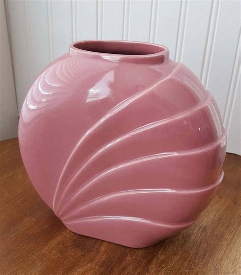 Dusty Rose Pink 1980 S Circular Vase Art Nouveau Haeger Style