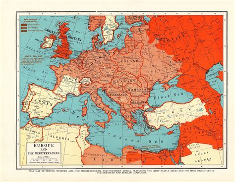 1942 Antique Wartime Europe Map Vintage Map Of Europe The Etsy