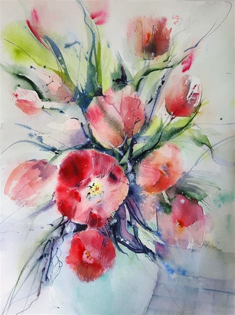 Tulpenvase | Blumen aquarell, Aquarell blumen, Aquarell kunst
