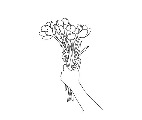 Premium Vector Continuous Line Drawing Of Hand Holding Bouquet Of