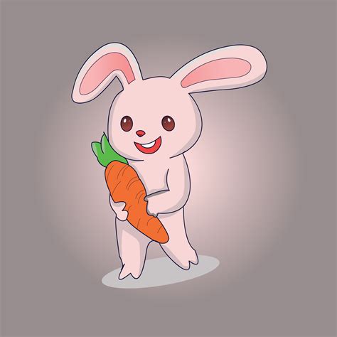 Happy Rabbit Cartoon Character Vector Illustration With Hand Carrot