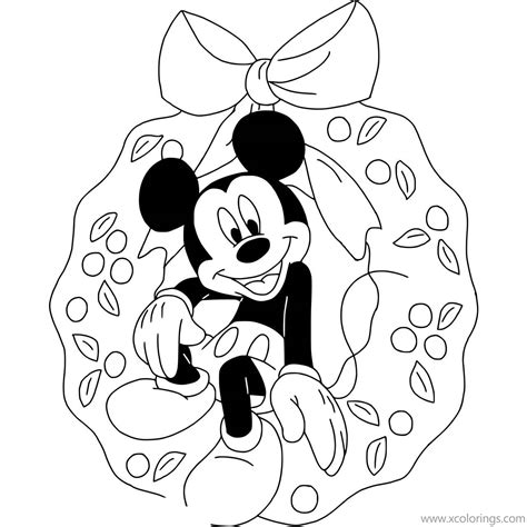 Mickey Mouse Christmas Wreath Coloring Pages - XColorings.com