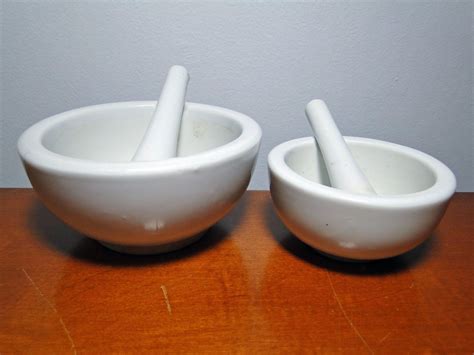 2 Apothecary Mortars And Pestles Porcelain 3 12 And 4 Etsy Mortar