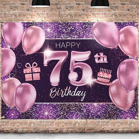 Happy 75th Birthday Backdrop Pink Photo Background Banner 75 Etsy