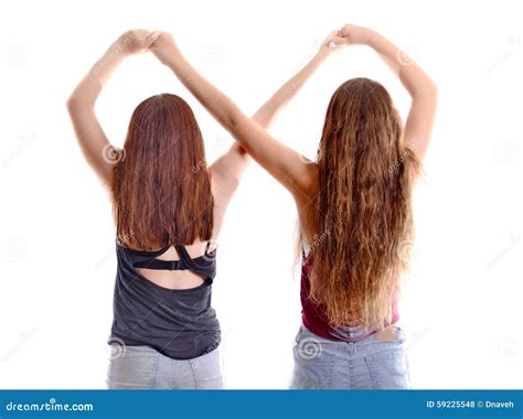 Two Best Friend Girls Making A Forever Sign Stock Photo Image Of