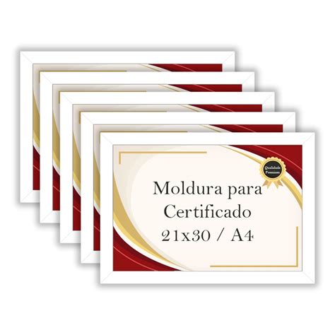 Kit 5 Molduras A4 Para Certificado Madeira Laqueada Branca Premium Com Vidro 147 Quero Mais
