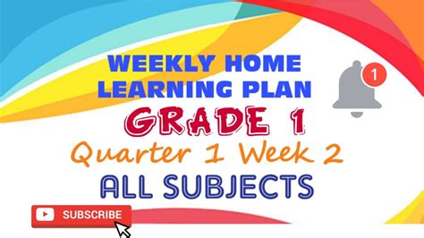 Weekly Home Learning Plan Grade 1 Quarter 1 Week 2 All Subjects Youtube