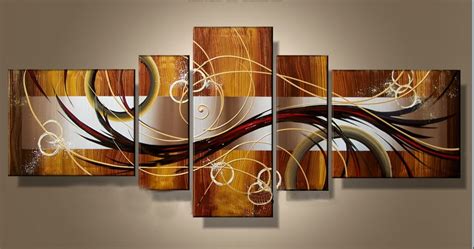 Hand Painted Abstract Oil Painting With Stretched Frame Set Of 5