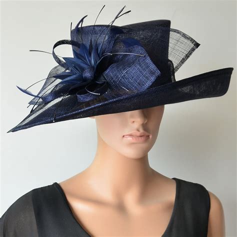 Navy Blue Formal Hat Large Dress Church Sinamay Hat Fascinator Etsy