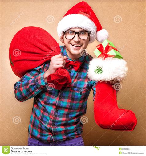 Hipster In Santa Claus Stock Image Image Of Human Face 35861033