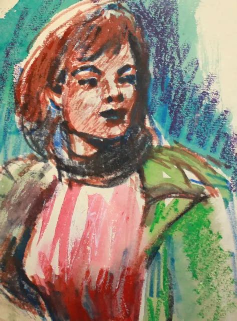 Vintage Impressionist Watercolor Painting Woman Portrait Picclick