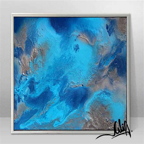 Blue Gray Ocean Wall Art Turquoise Blue Abstract Painting Ocean Print