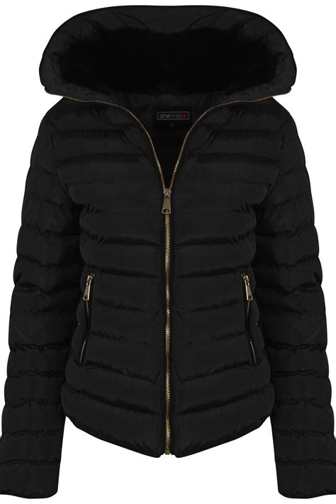 Womens Wine With Thick Coat Padded Jacket Warm Zip Quilted Black Winter