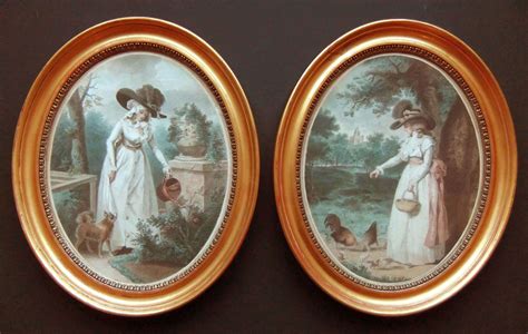George Morland Pair Of 18th Century Oval Stipple Engravings In Antique