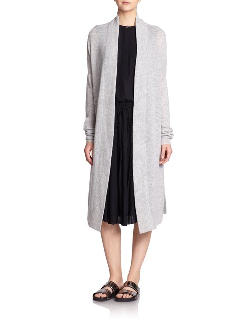Vince Long Wool And Cashmere Cardigan In Heather Steel Gray Lyst
