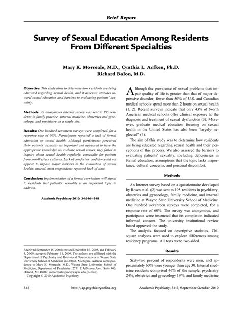 Pdf Survey Of Sexual Education Among Residents From Different Specialties