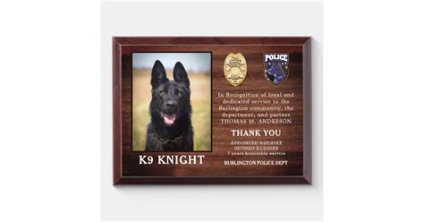 Police K9 Retirement Law Enforcement Officer Dog Award Plaque Zazzle
