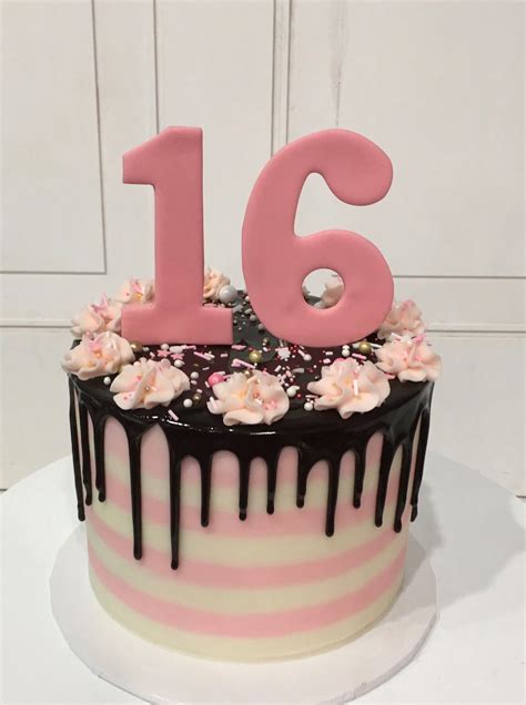 Pink And White Chocolate Ganache Drip Cake For 16th Birthday By 3 Sweet Girls Cake Sweet 16