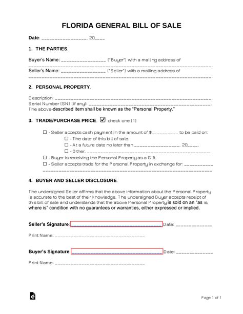 Free Florida Bill Of Sale Forms 3 Pdf Eforms