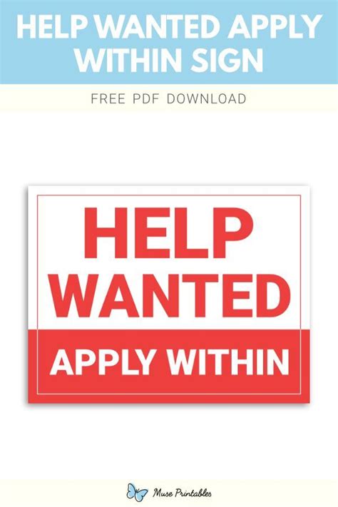 Printable Help Wanted Apply Within Sign Template