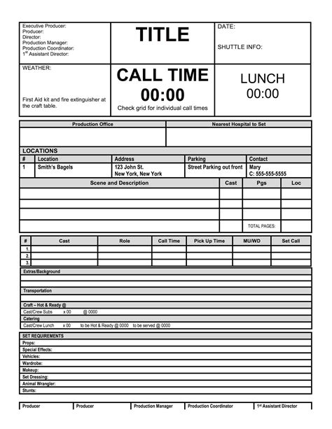 Production Call Sheet Template
