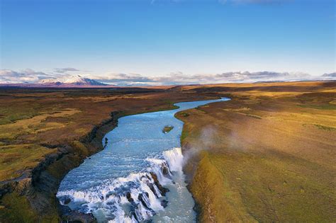 Aerial View Of The Gullfoss Waterfall And The Olfusa River In Southwest