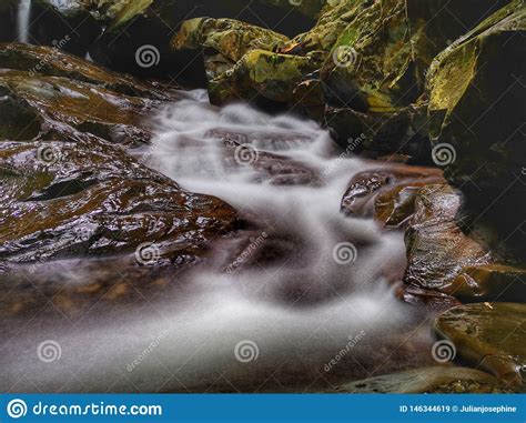 Beautiful Silky Smooth Waterfall Stream In The Rainforest Sabah