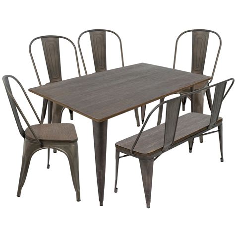 Oregon 6-Piece Industrial-Farmhouse Dining Set in Antique & Espresso