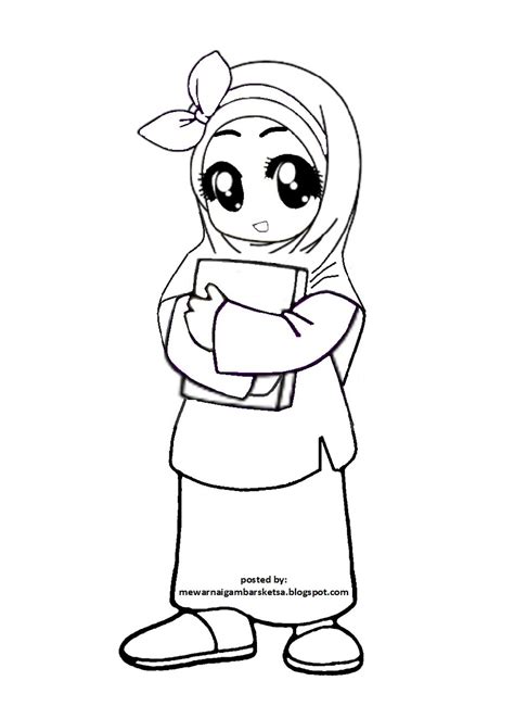 Mewarnai Gambar Mewarnai Gambar Sketsa Kartun Anak Muslimah 24